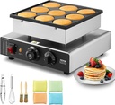 VEVOR Dutch Pancake Maker, 9PCS 76mm Diameter Dorayaki Baker Machine, 850W Commercial Electric Poffertjes Grill, Non-stick Stainless Steel, Temp & Time Control, for Home Kitchen Restaurant Snack Bar