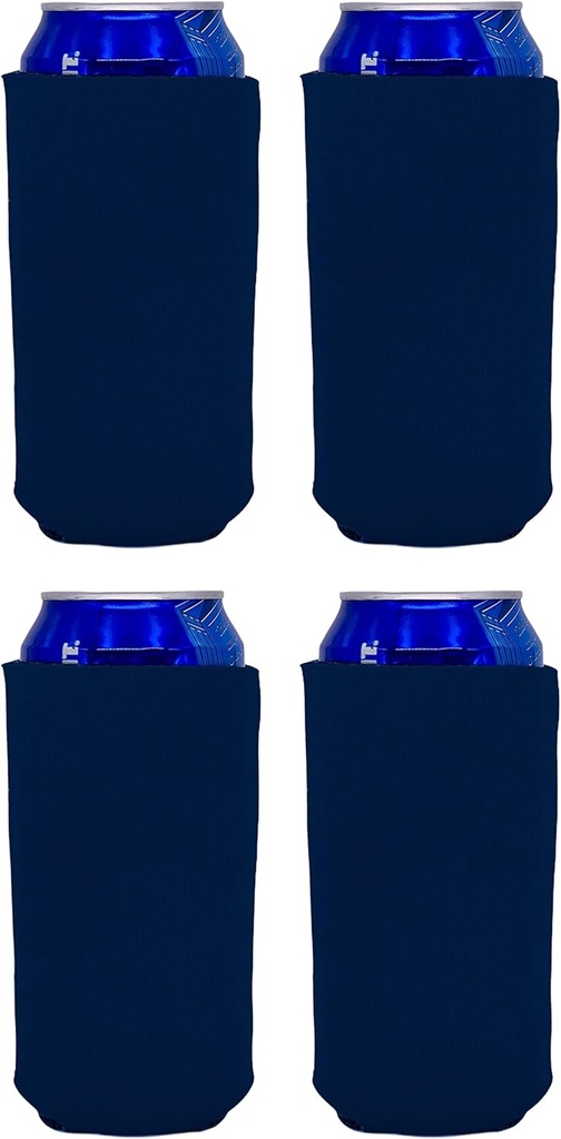 Blank Foam Collapsible 16 oz. Can Coolie - Made in USA - (Navy Blue, 4 Pack)