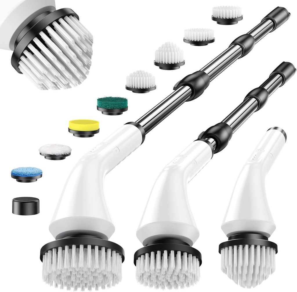 Electric Spin Scrubber, Cordless Power Electric Cleaning Brush Waterproof with Adjustable Extension Handle for Bathroom Kitchen Floor Grout Tile