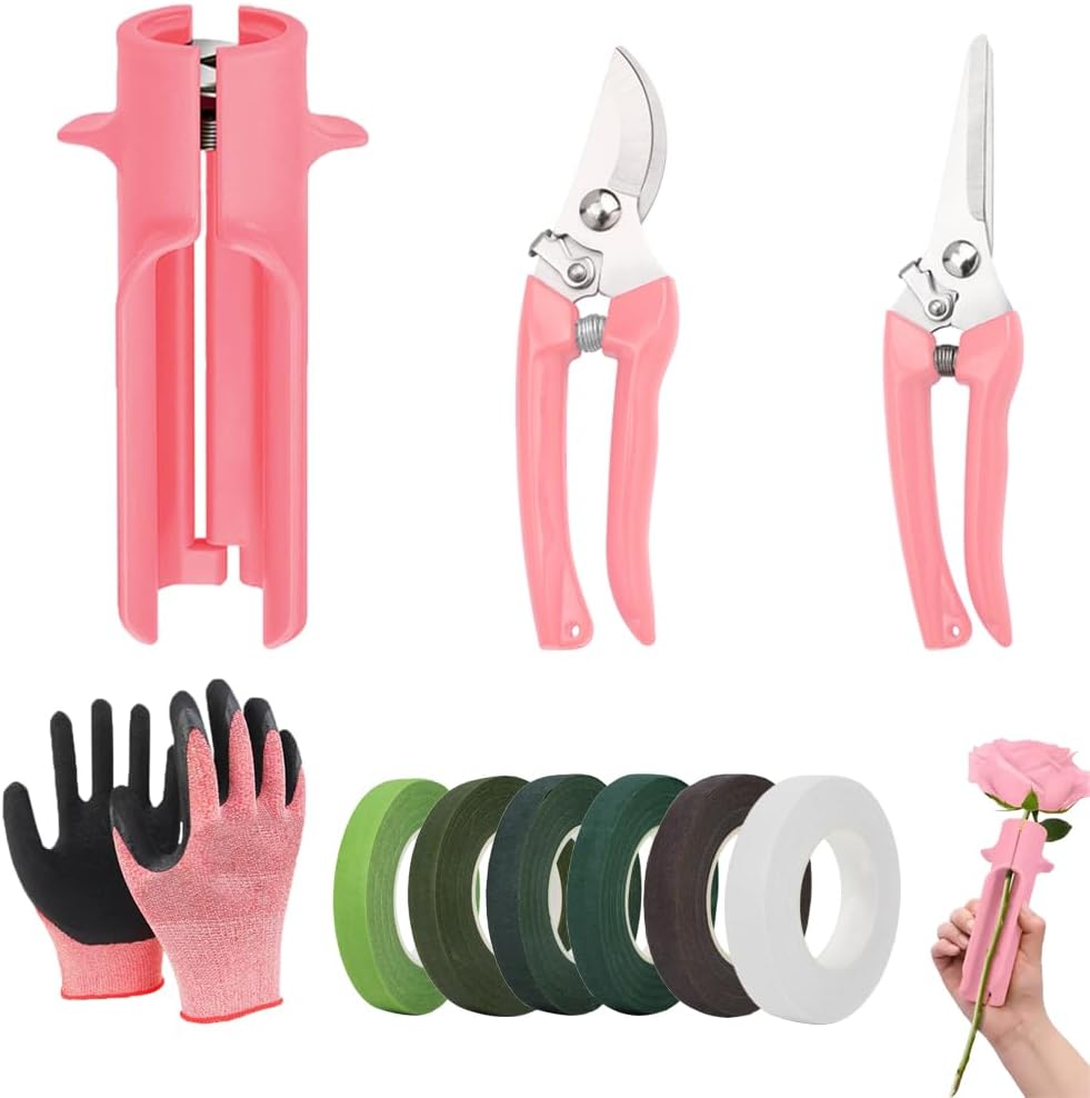 Rose Thorn Stripper Tool Set, Flower Thorn Remover, Rose dethorner Tool, for Home Wedding Florist（Pink 10 Pcs）