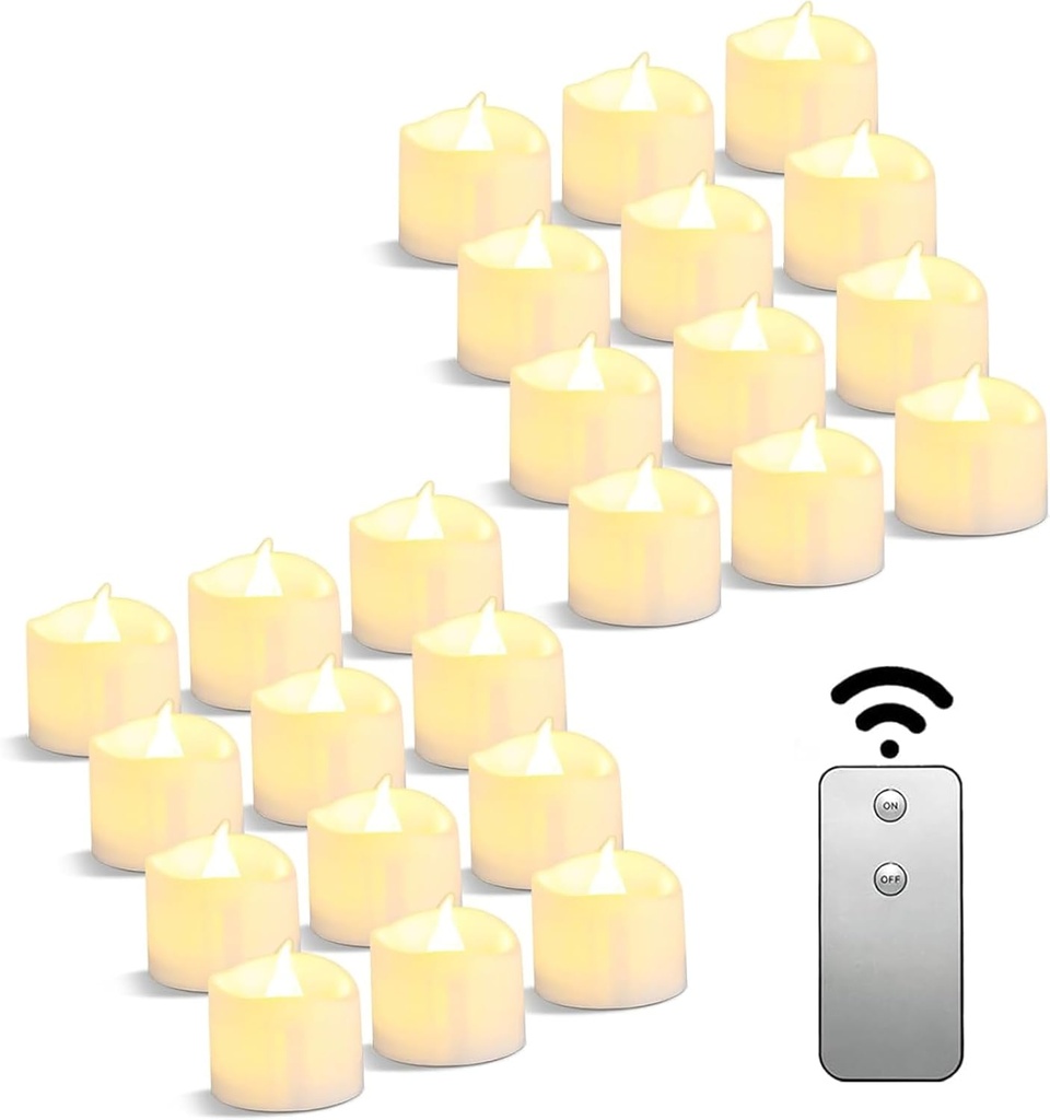 Da by LED Tea Light, Remote Control Tea Light, Electric Flashing Battery Powered LED Candle 1.5" x 1.5" for Wedding Party Halloween Christmas Home Decor 24pcs
