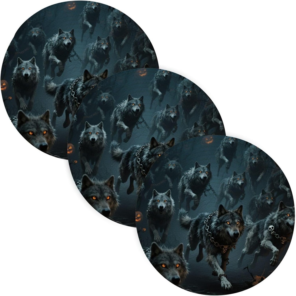 3 Pcs Trivet Pads for Crock Pot Halloween Pumpkin and Wolf 15in Polyester-Cotton Thread Weave Spoon Rest for Cooking and Baking Porta platos para mesa