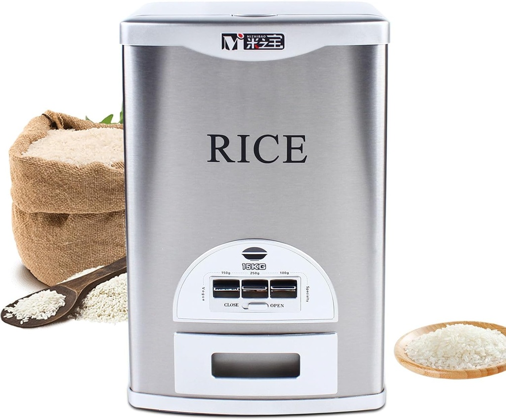 Xuthusman Grain Container, Rice Dispenser Machine Automatic Large Capacity Food Storage Tank Stainless Tank 15kg/33lbs
