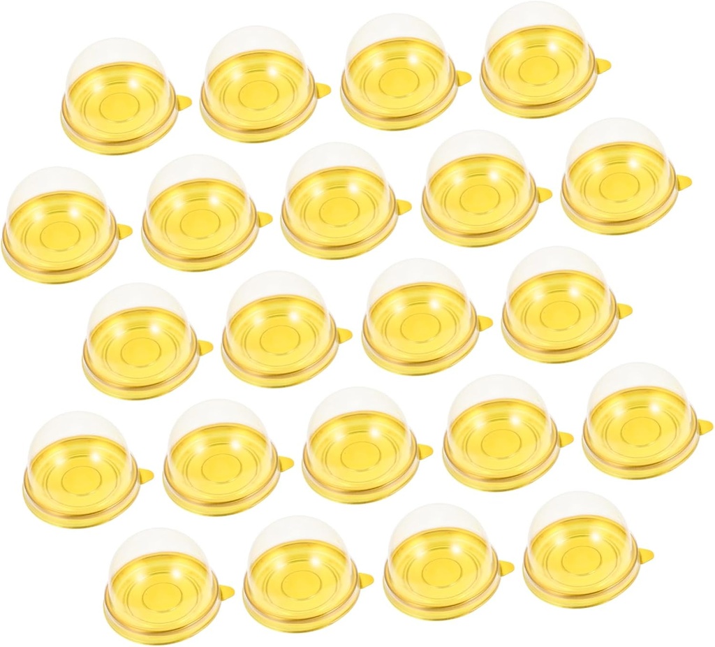 ABOOFAN 100pcs Plastic Dome Cake Containers Individual Cupcake Boxes Gold Base for Moon Cake and Pastry Packaging for Parties and Events