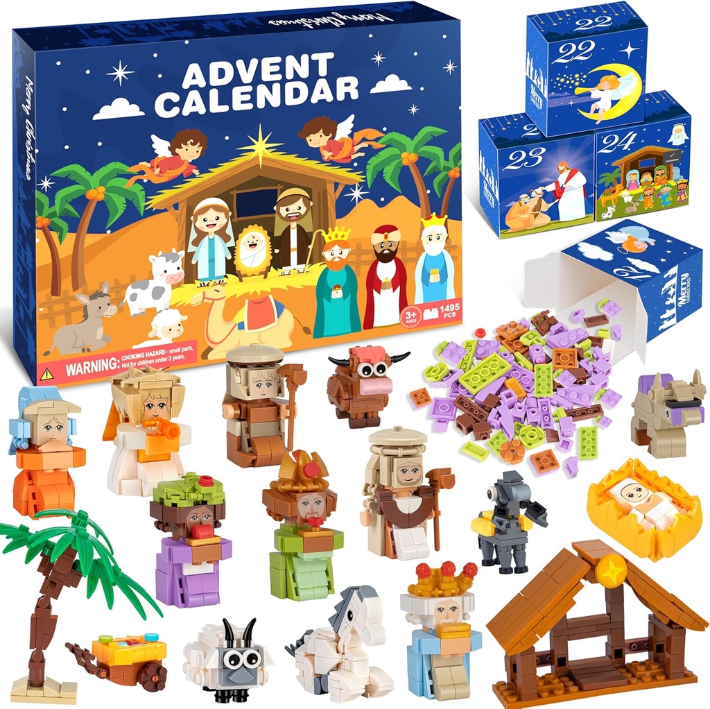 Nativity Advent Calendar 2025 Kids – 24 Days Building Blocks Kits Christmas Gifts Countdown Calendar Set, Stocking Stuffer Building Toys for Boys, Girls, Teens & Adults Ages 6+