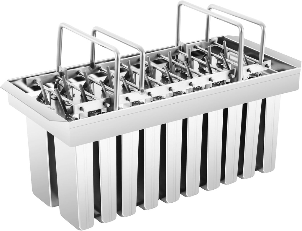 Stainless Steel Popsicle Molds 20PCS Commercial Ice Pop Molds with Reusable Bamboo Sticks&Bags&Clean Brush Ice Lolly Popsicle Mold Ice Cream Maker, Single Cup Capacity 108g