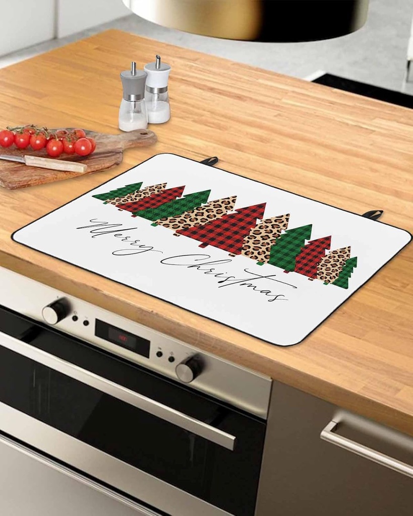 Christmas Countertop Burners Protection Mats for Kitchen, Winter Tree Leopard Print Rubber Stove Top Cover Mat, Heat Proof Mats Cooktop Cover for Counter Dish Drying Mat, 31"x24"