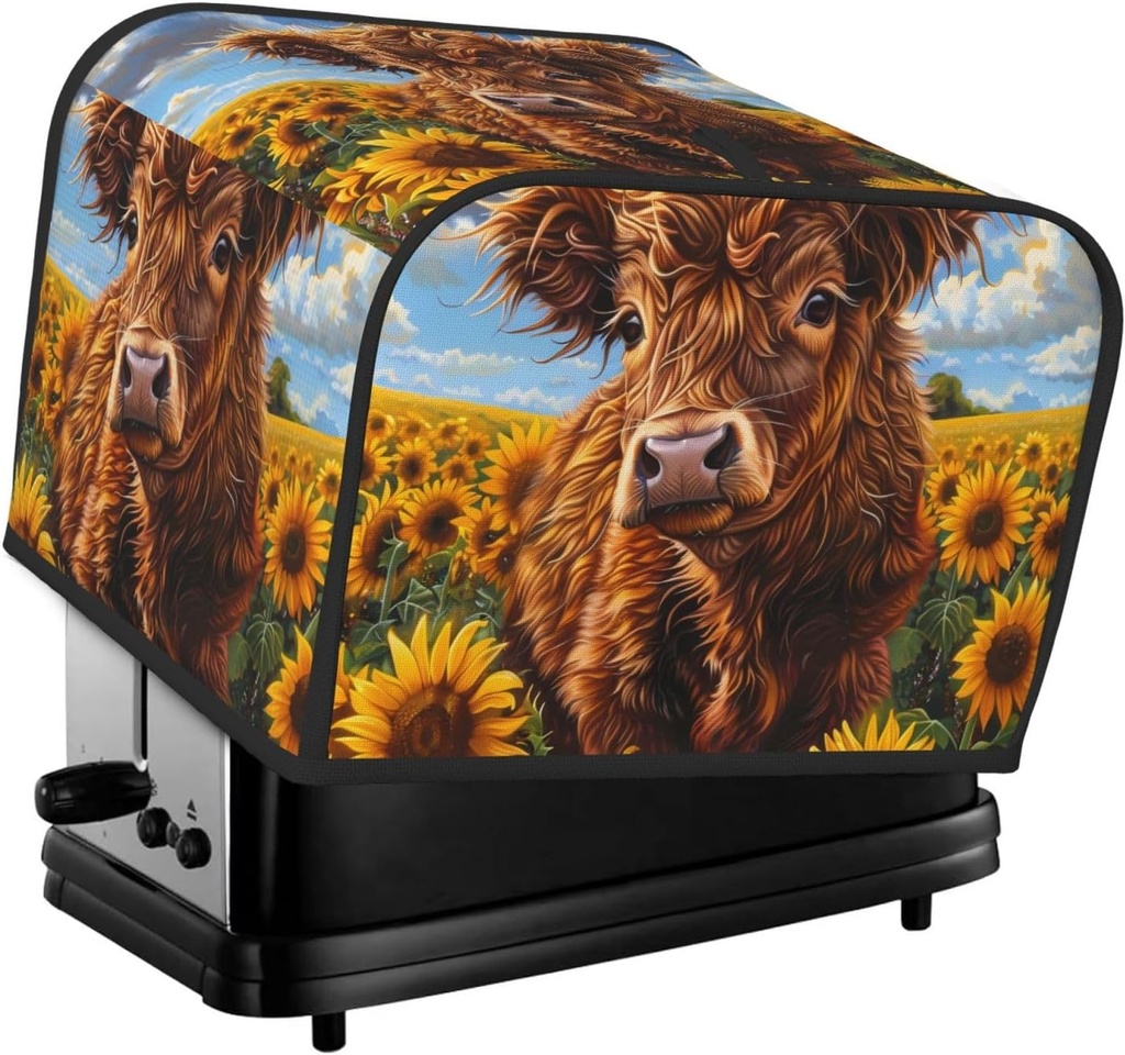 Oven Cover Kitchen Bread Machine Protector,4 Slice Toaster Cover For Home,Fingerprint Coaster Cover,Kitchen Small Appliance,Cloud Sky Sunflower Cow