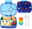 Bento Box for Kids Lunch Box Leak-Proof, Bento Lunch Box with 5 Compartments, Lunch Containers with 3 Silicone Baking Cups, Microwave/Dishwasher Safe (Blue Dinosaur/43OZ)