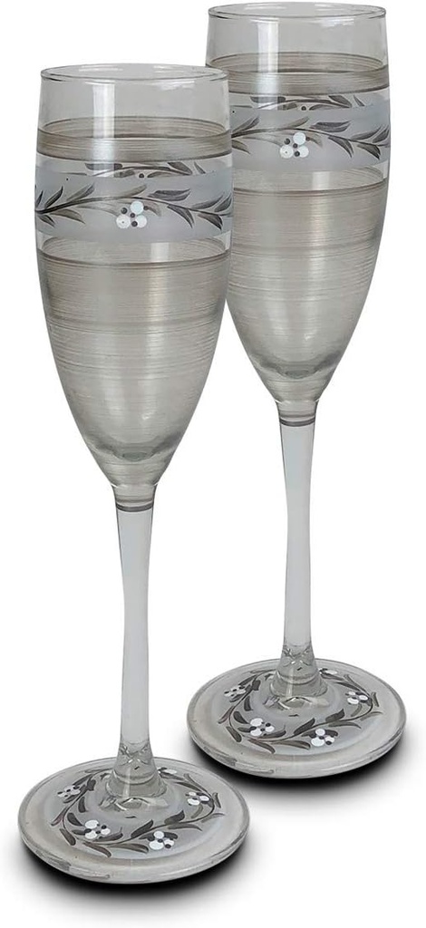 Hand Painted Champagne Flute Set of 2 - Swiss Twilight Collection - Hand Painted Glassware by USA Artists - Unique and Decorative Champagne Glasses, Kitchen Table Décor