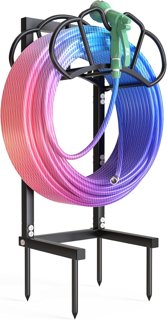 New Garden Hose Holder, Super Stable Water Hose Holders Stand Holds 160-Feet Hose, Detachable Freestanding Hose Storage Hanger Rack for Outside Yard Lawn Farm, Black