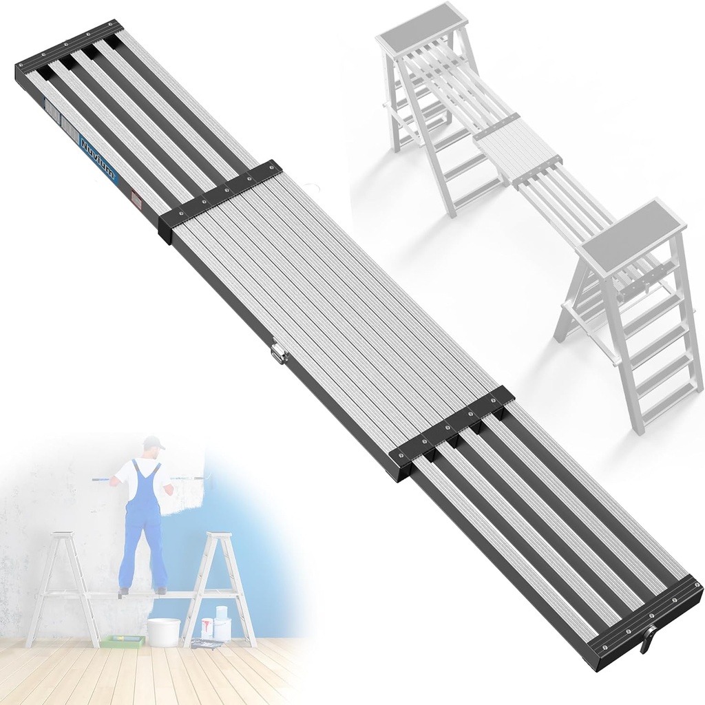 6'-9'5" Aluminum Work Plank, Nuvium Telescoping Plank Ladder Accessory Pro, 550 lbs Max Load, Fully Riveted Extension Plank(6'-9'5")