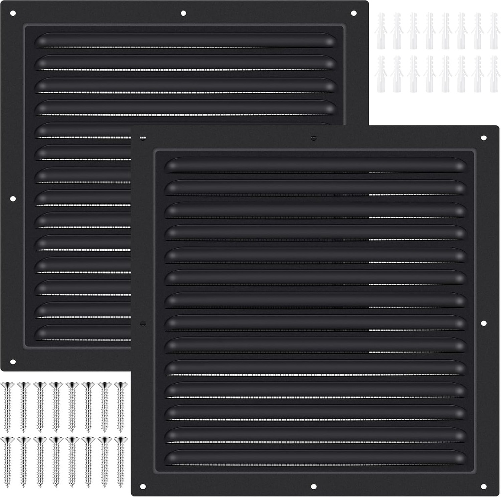 2 Pcs 12" x 12" Gable Vent Shed Attic Vent with Screen Mesh Square Metal Vent Covers Vent Grille for Exterior Door House Attic Garage Ceiling, Boost Ventilation and Guard Against Moisture (Black)