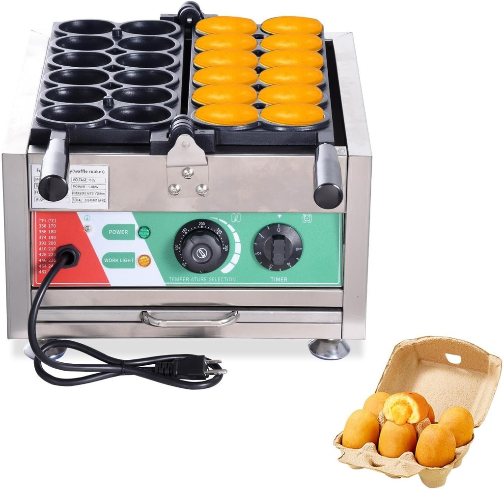 24Hole Commercial Stainless Steel Bubble Waffle Maker, 1800W Te.flon Non-Stick Electric Waffle Iron Adjustable Temperature Timer, Belgium Waffle Ball Stick Maker for Home Restaurant Bakeries Snack Bar