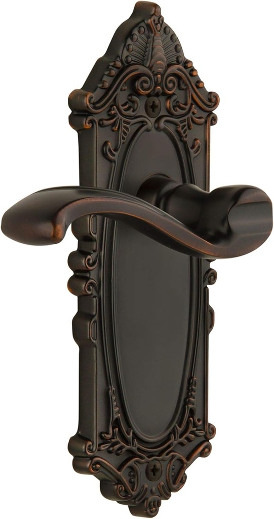 Grandeur GVCPRT_PSG_234 Grande Victorian Solid Brass Rose Right Handed Passage Door Lever Set with Portofino Lever and 2-3/4" Backset - Timeless Bronze