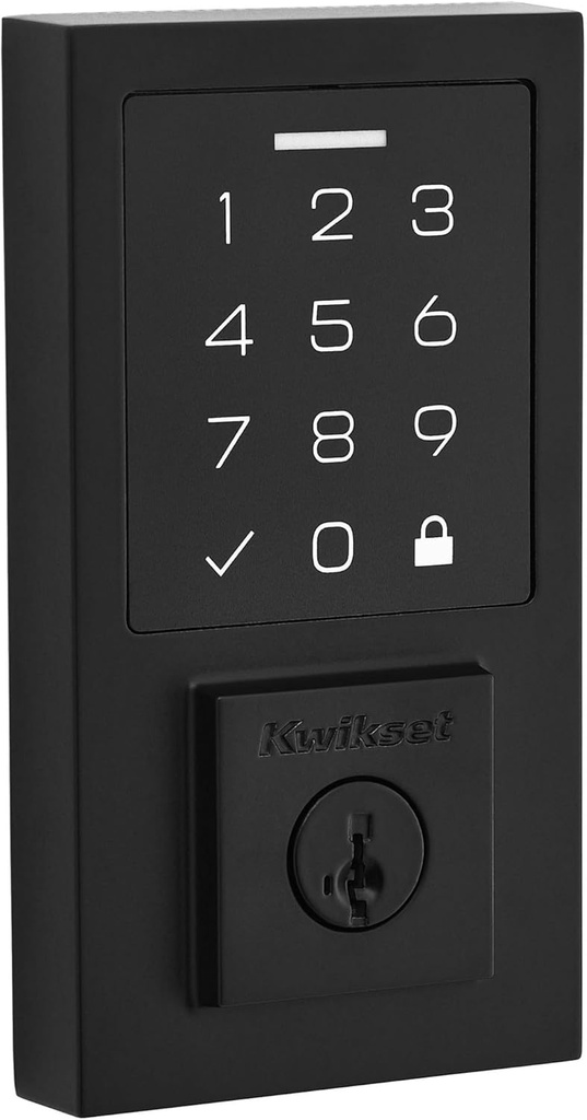 Kwikset 9270CNT-514S Contemporary SmartCode Touchpad Electronic Deadbolt SmartKey Matte Black Finish