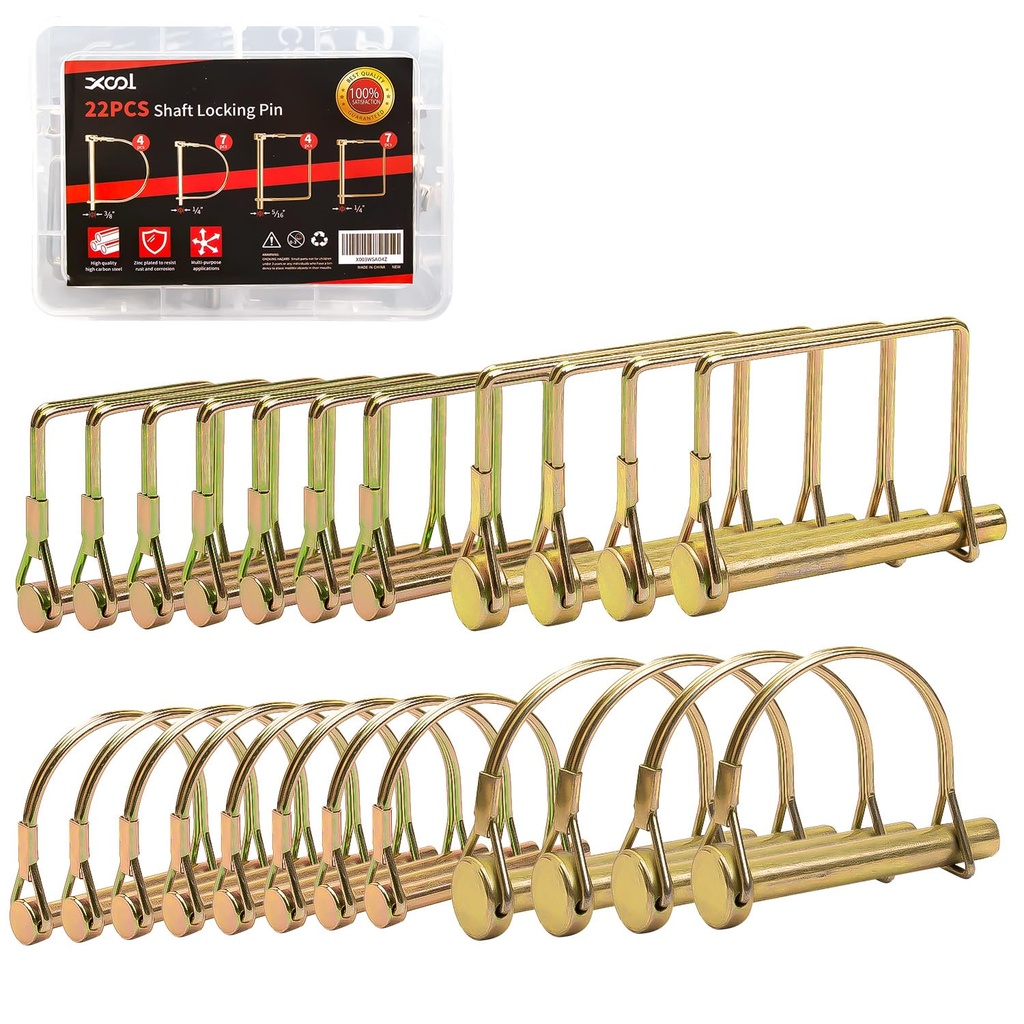 XOOL 22PCS Shaft Locking Pin, Zinc-Plated Heavy Duty Safety Pins, Trailer Coupler Pins, Square & Arch Shapes, Premium Carbon Steel