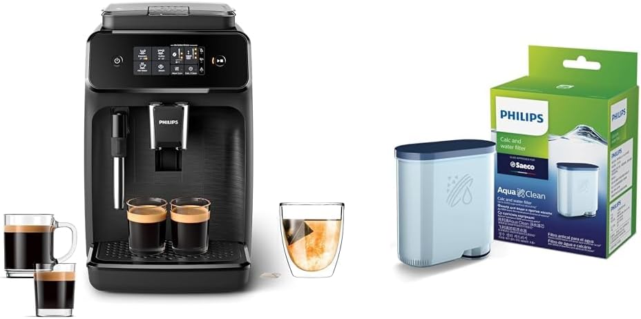 Philips 1200 Series Fully Automatic Espresso Machine - Classic Milk Frother, 2 Coffee Varieties & PHILIPS AquaClean Original Calc and Water Filter, No Descaling up to 5,000 cups