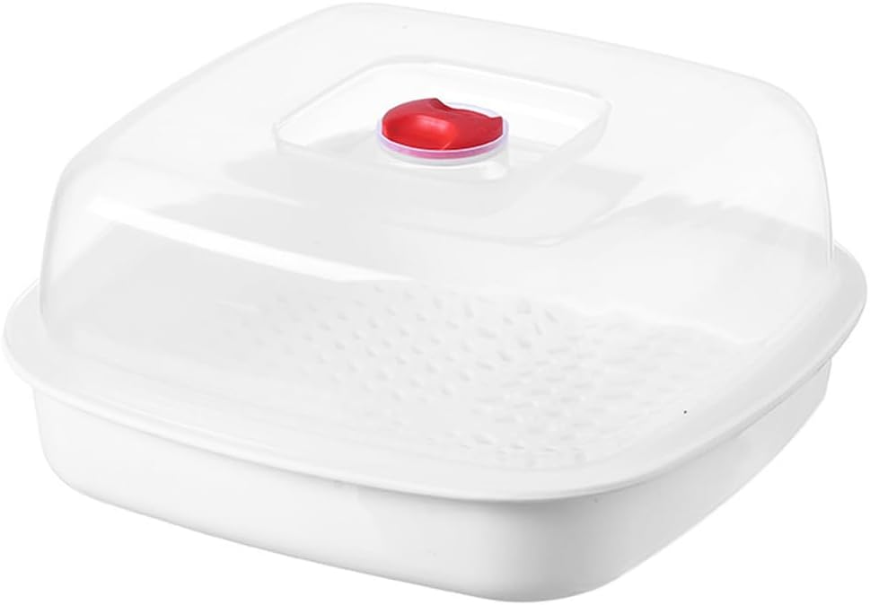 DOITOOL Microwave Steamer with Ventilated Lid and Heat-Resistant Handles Square Plastic Steamer Basket for Cooking Vegetables Fish and Dumplings 8.26X8.26X4.33 Inches Kitchen Use