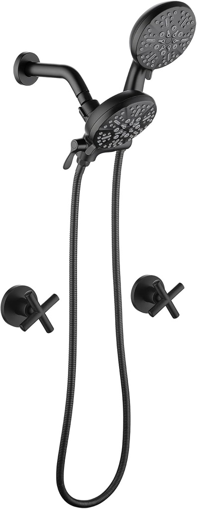 2 Handle Shower Faucet Shower System Complete 2 in 1 Shower Combo Set with Handheld Showerhead Shower Trim Kit Wall Mounted Shower Fixtures Matte Black
