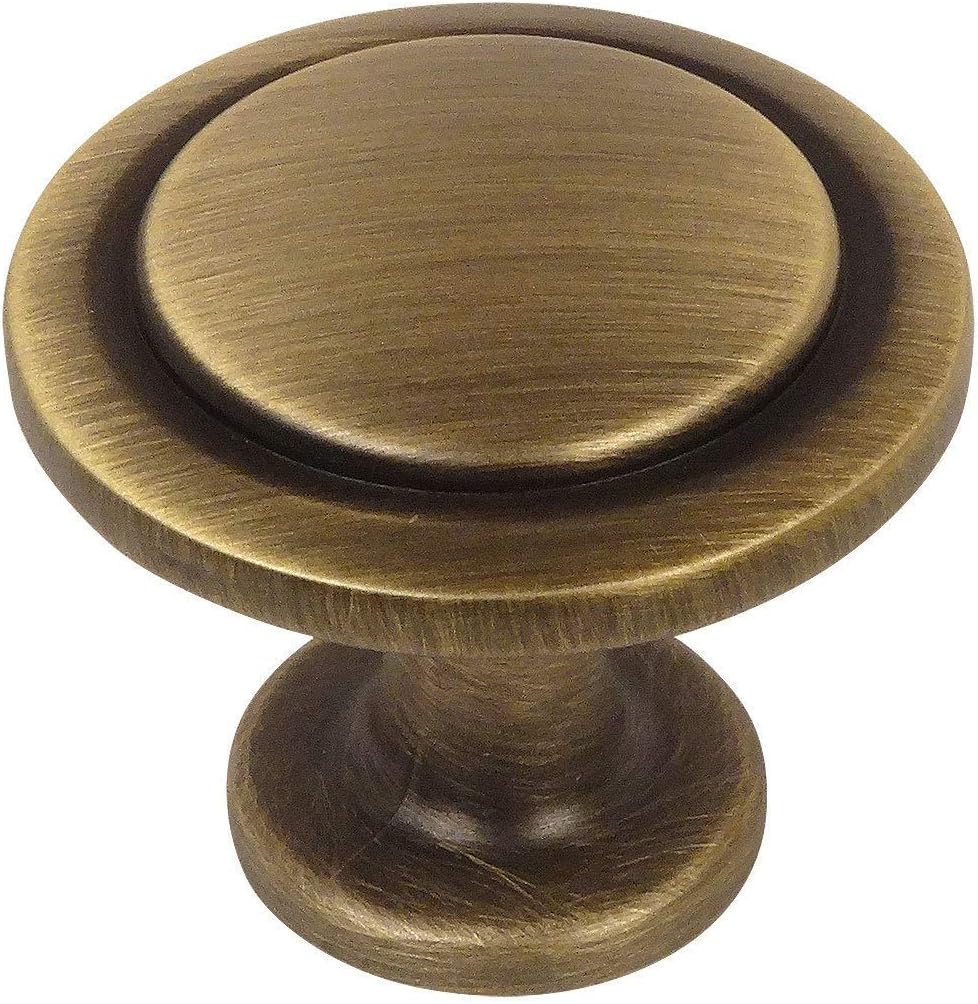 Cosmas 10 Pack 5560BAB Brushed Antique Brass Cabinet Hardware Round Knob - 1-1/4" Diameter