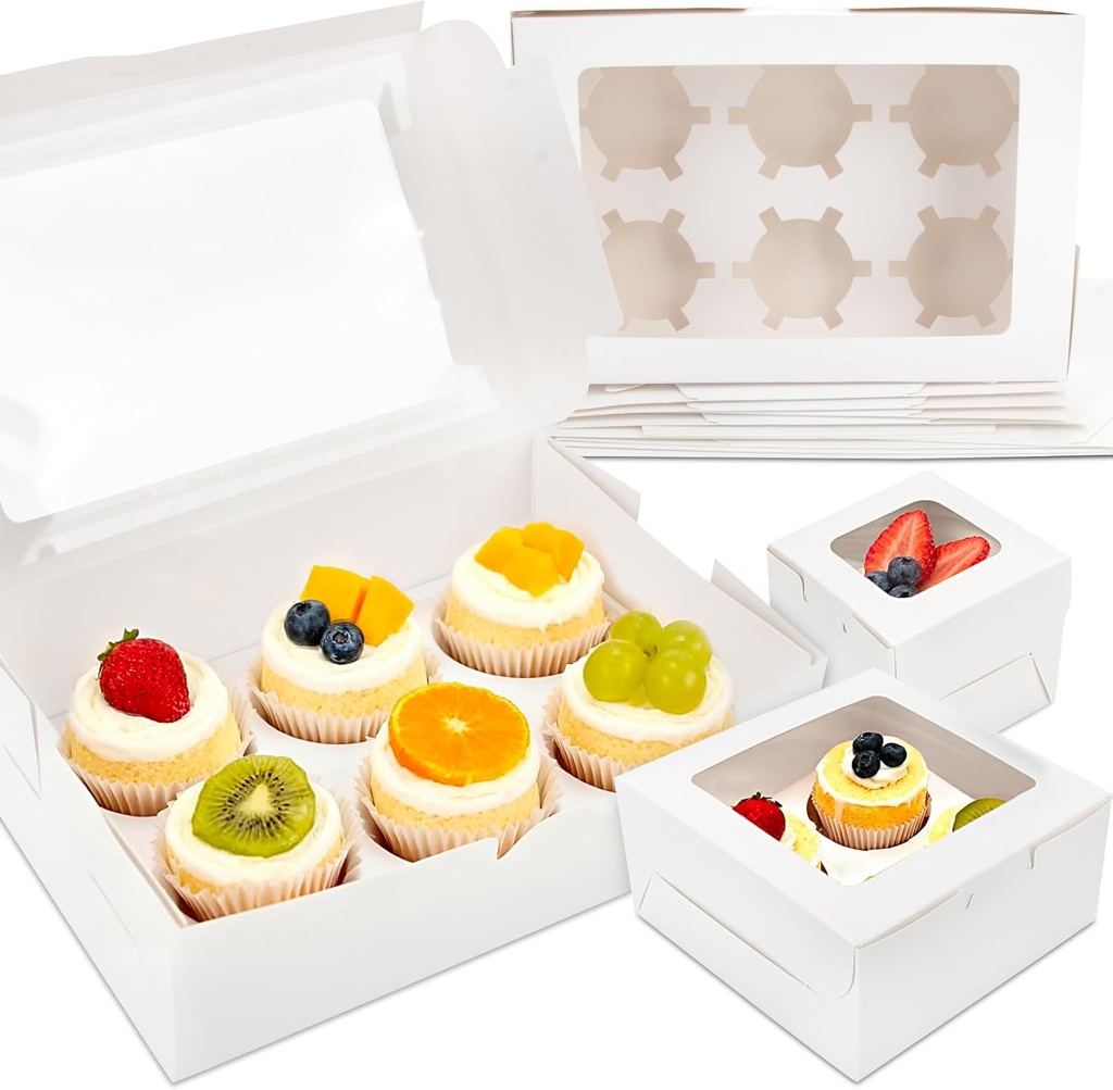 11Pcs Mixed Cupcake boxes - Combination Pack Cupcake Containers with Window,Food Grade Pastry Box for Birthday Holiday Party,Bakery Supplies Muffin Boxes Hold for 1Count,4Count,6Count