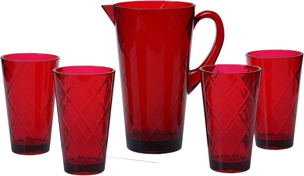 5-piece Ruby Diamond Acrylic Drinkware Set Red 5 Piece