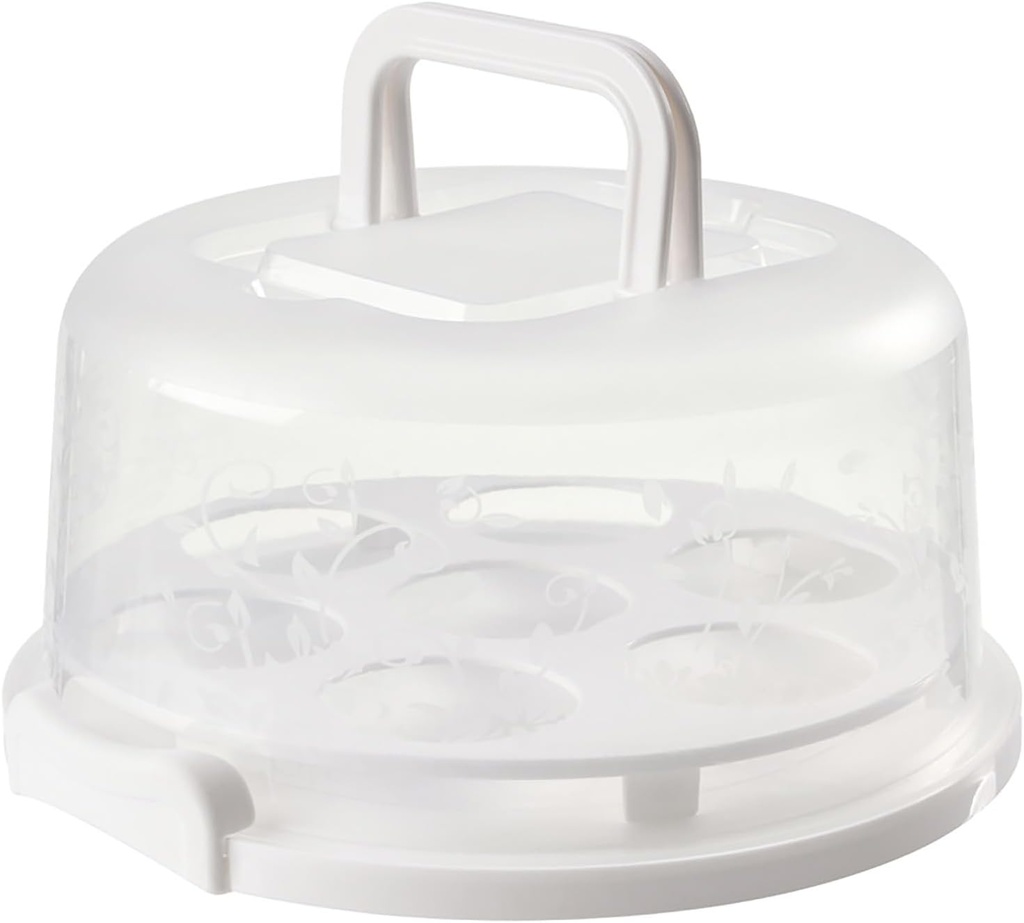 Portable 7 Slot PP Round Cake Carrier, Transparent Lid & Handle, Ideal for Cheesecake And More, Secure Cake Carrier with Lid