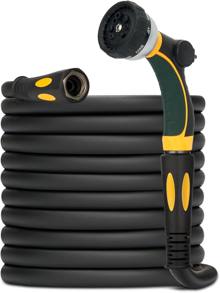 TheFitLife Garden Flexible Hose - Heavy Duty Kink Resistant Water Hose with Soft Grip Handle and 8 Function Nozzle, Durable, Strength and Leak Proof Hose for Gardening, Outdoor, Yard (50ft)