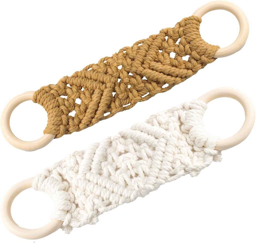 2 Pcs Kitchen Towel Holder,Towel Ring Handmade Crochet Macrame Dish Towel Holder A Unique Gift for Christmas Housewarming Birthday Mother's Day(White and Light Brown)
