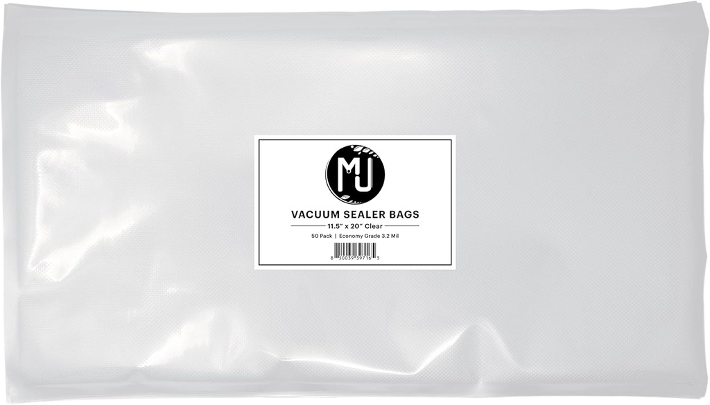 MJ Premium Vacuum Sealer Bags for Food Storage, Sous Vide | 50 Pack (11.5" x 20" 3.2 Mil, Clear)
