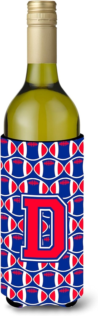 Caroline's Treasures CJ1076-DLITERK Letter D Football Harvard Crimson and Yale Blue Wine Bottle Hugger Bottle Cooler Sleeve Hugger Machine Washable Collapsible Insulator Beverage Insulated Holder