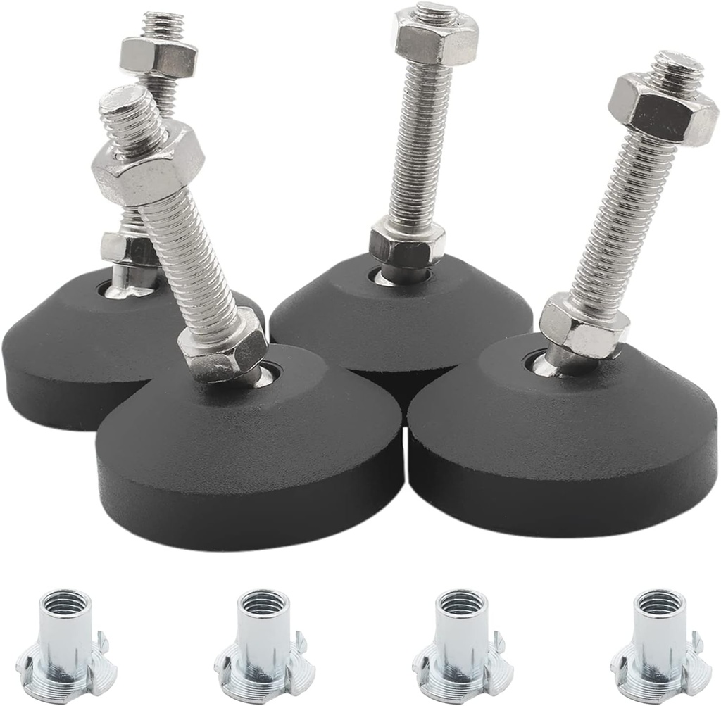 Luomorgo 4 Pcs M8 Leveling Feet with T-Nut, Anti Skid Threaded Rubber Feet, Adjustable Swivel Levelers for Furniture Feet, Heavy Duty Appliance Feet for Mechanical Equipment (D50 x M8 x H50)