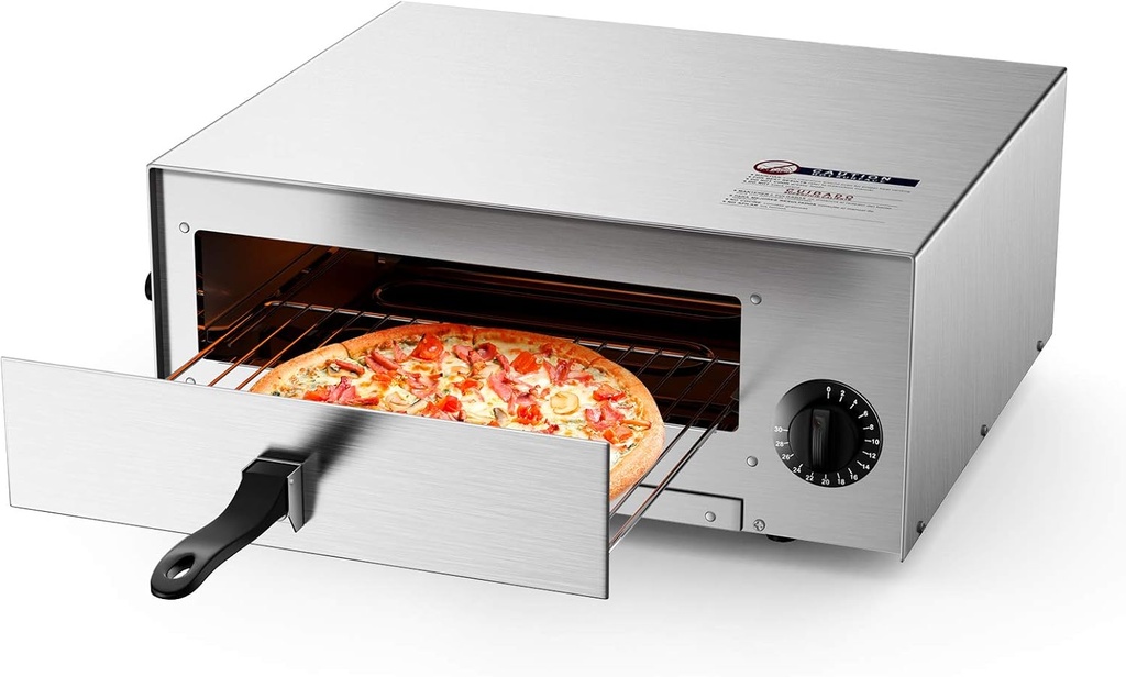 KOTEK Pizza Oven Countertop, 1450W Stainless Steel Electric Pizza Baker Oven with Insulated Handle & Removable Crumb Tray, Auto Shut-Off Timer, Commercial Pizza Maker for Kitchen Restaurant Home