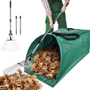 60Gallon Leaf Collector and Adjustable Metal Rake Set,Detachable 18 Tines Leaf Rake with Dustpan-Type Leaf Bag,Leaves Pick up Tool Set,Lawn and Leaf Collector Tool Kit for Lawn Yard Leaves,Shrub,Grass