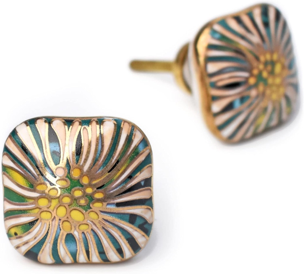 Ceramic Art Deco Gold Kitchen Cabinet Drawer Knobs Ceramic Wardrobe Door Knobs Pull Handles (6)