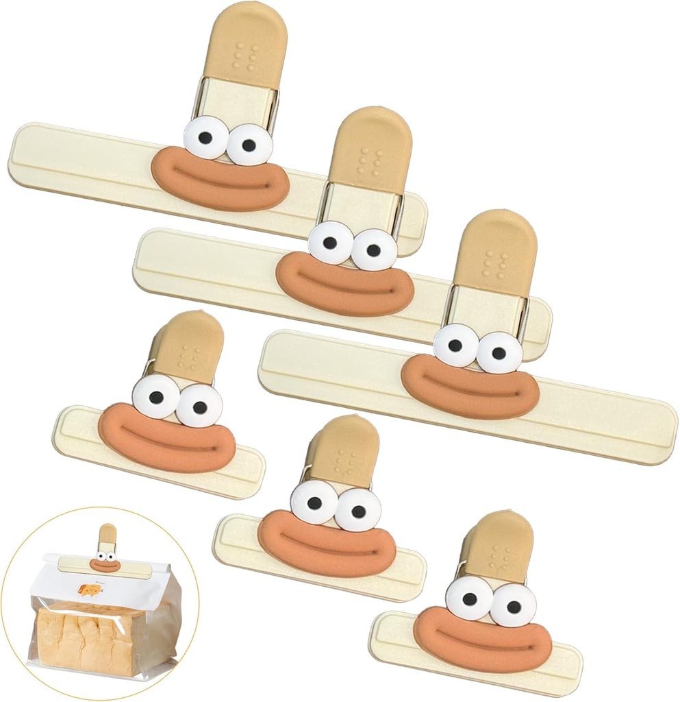 6 Pack Chip Bag Clips, Plastic Bag Clips for Chips Food Storage Cute Heavy Duty Seal (3 Large+3 Small)