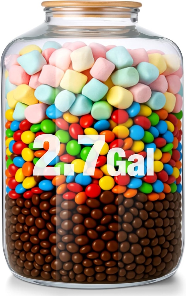 Maxdot 2.7 Gallon Glass Jars with Bamboo Lids, Large Cookie Jars 1 Pack Glass Storage Container with Lids for Kitchen Storage Flour, Rice, Sugar, Pasta, Candy