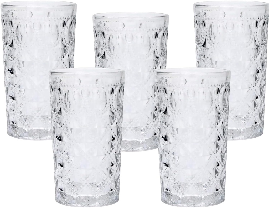 Highball Drinking Glasses, Set of 5, 13oz Crystal Tall Tumblers for Mojitos, Iced Tea, and Water (Set of 5)