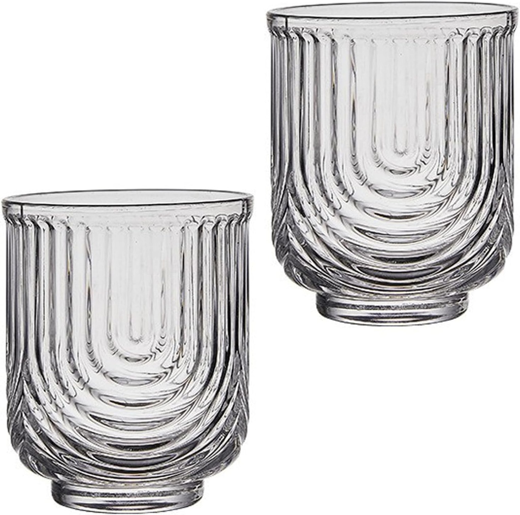 2Pcs Vintage Clear Glassware, Arch Design Drinking Glasses, 12.5oz Lowball Glasses, Clear Tea Cup, Glass Coffee Cups, Drinkware for Bar Beverages Whiskey Sparkling Water Juice Milk Coffee(S)