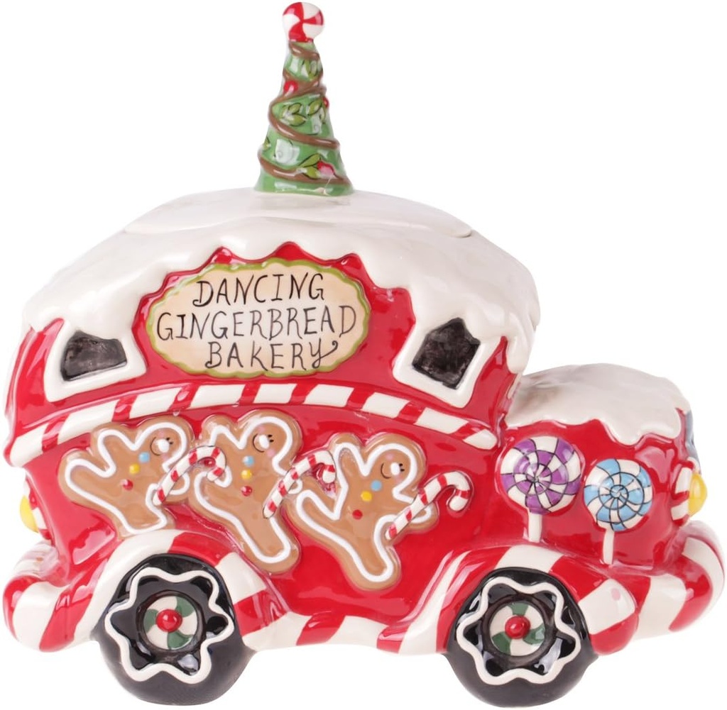 11" X 6.5" X 10" Dancing Gingerbread Bakery Cookie Jar, Red and White, (339109)