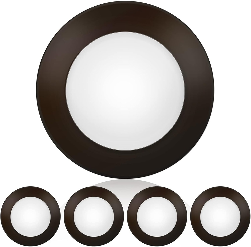 ECOELER 4inch LED Dimmable Disk Downlight, Bronze Surface Mount LED Ceiling Light, Suitable for Wet Locations, 10.W 650lm 5000K Daylight, Aluminum Baffle Trim, ETL Listed