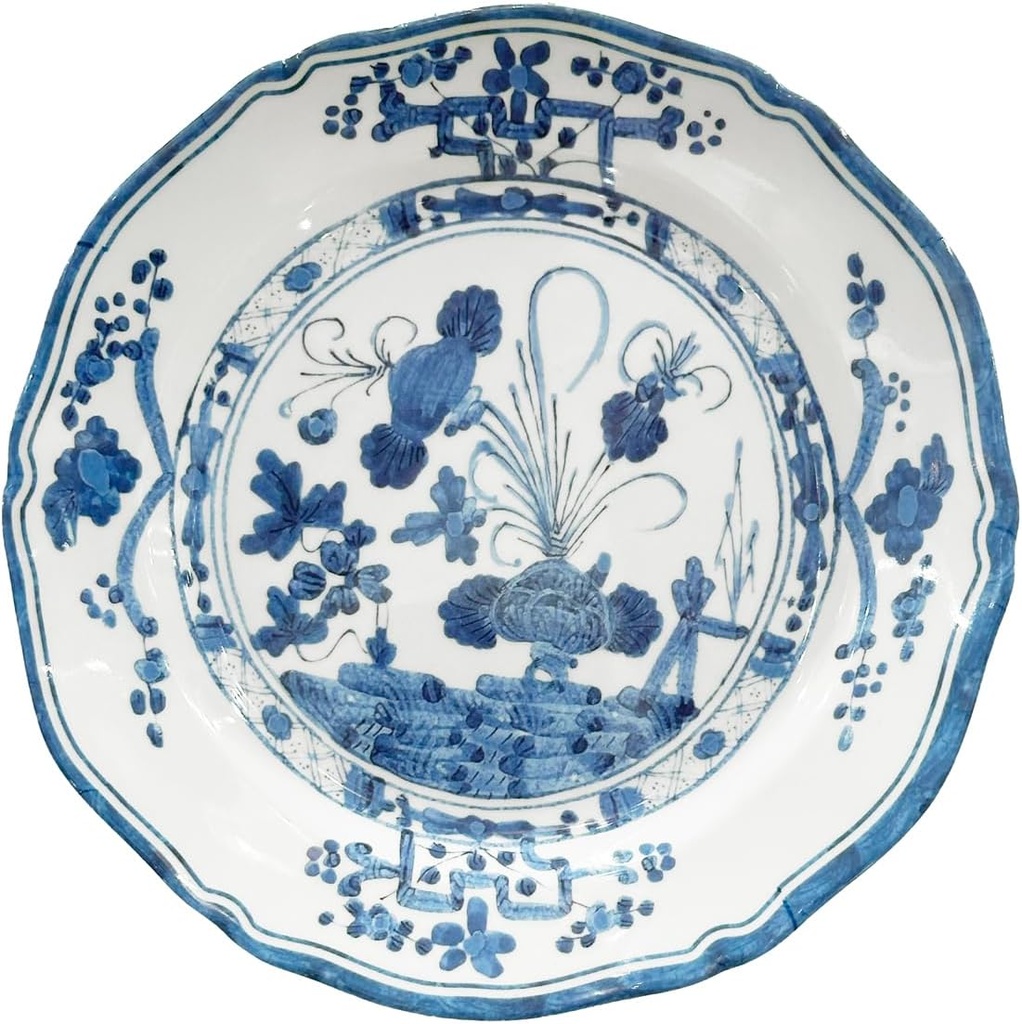 Beatriz Ball Vida Faenza Salad Plates, White and Blue Italian Pattern, Melamine, 9 Inch Round, Dishwasher Safe, Traditional Style, Set of 4