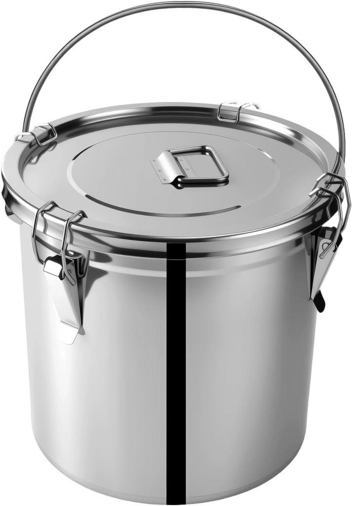 304 Stainless Steel Airtight Canister, 38 lbs Large Capacity Food Storage Containers with Lids and 4 Locking Clamp for Bean Flour Oil Sugar Milk Rice Container (Handheld) 21L/5.5 Gal
