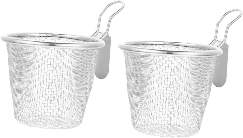 Amosfun 2Pcs Food Grade Stainless Steel Mesh Baskets for Kitchen Pasta Straining and Boiling Perforated Noodle Strainers with Hanging Design Easy to Clean Home Essentials