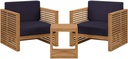 Modway Carlsbad 3-Piece Teak Wood Outdoor Patio Set in Natural/Navy