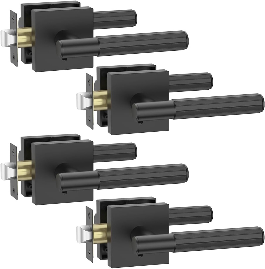 Asidrama 4 Pack Black Privacy Door Handles, Door Lever with Door Knobs Indoor for Bedroom or Bathroom, Heavy Duty Door Handles Interior with Locks for Left Right Sided Doors