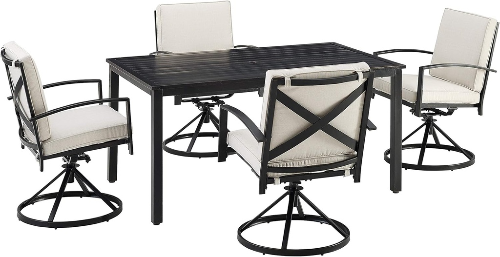 Crosley Furniture Kaplan 5-Piece Outdoor Dining Set for 4, Patio Table and Chairs for Backyard, Deck, Oiled Bronze with Oatmeal Cushions