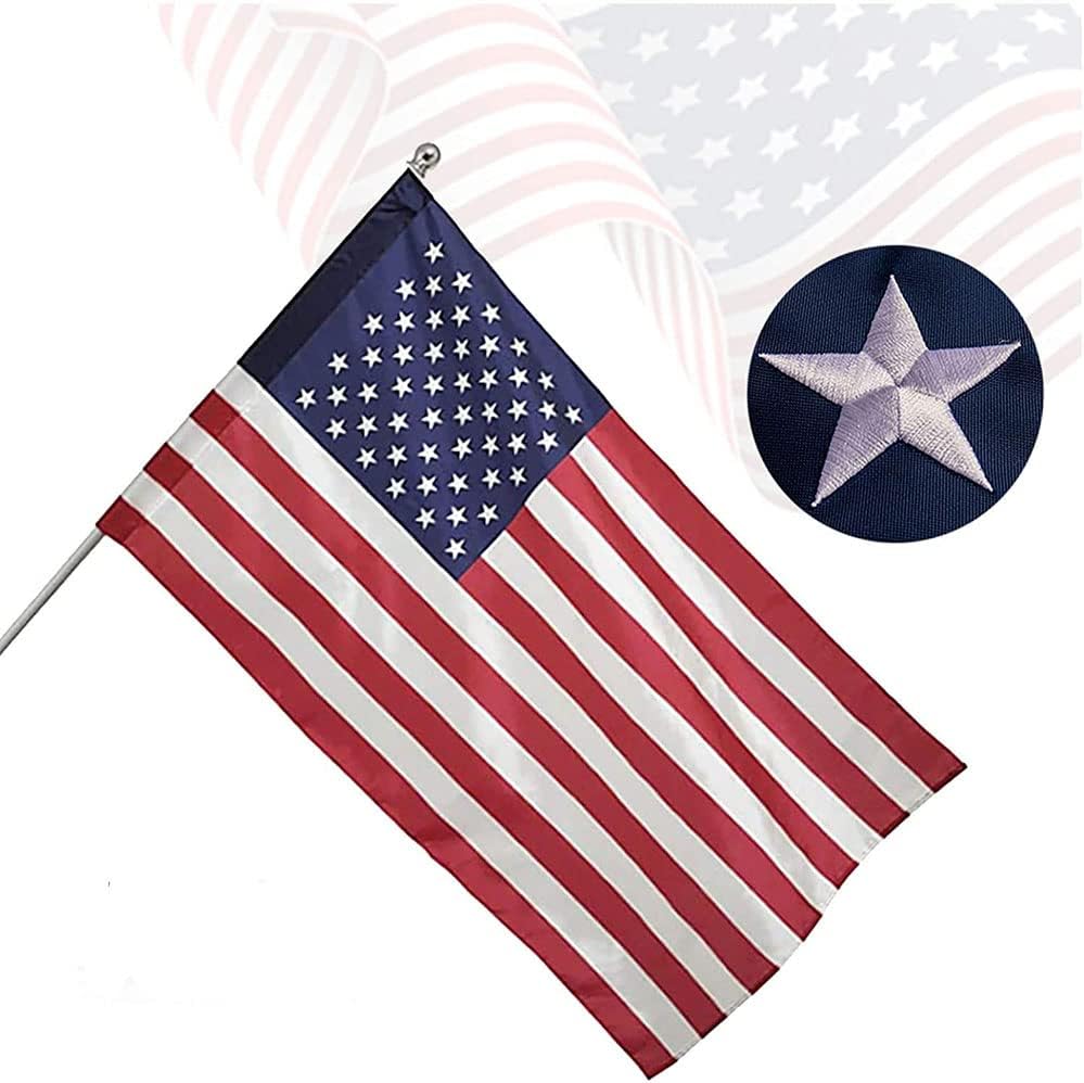 American Flag Pole Sleeve 2.5x4 Ft Banner Style-Embroidered Stars,Sewn Stripes,UV Protected,Heavy Duty Durable Nylon USA US Outdoor Indoor Flags (Pole NOT Included)