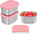 TeamFar 3 PCS Stainless Steel Snack Containers, 8oz /230ml Food Container with Silicone Lid for Kids Children, Metal Toddler Lunch Bento Box, Healthy & Lightweight, Leak-proof & Portable, Pink